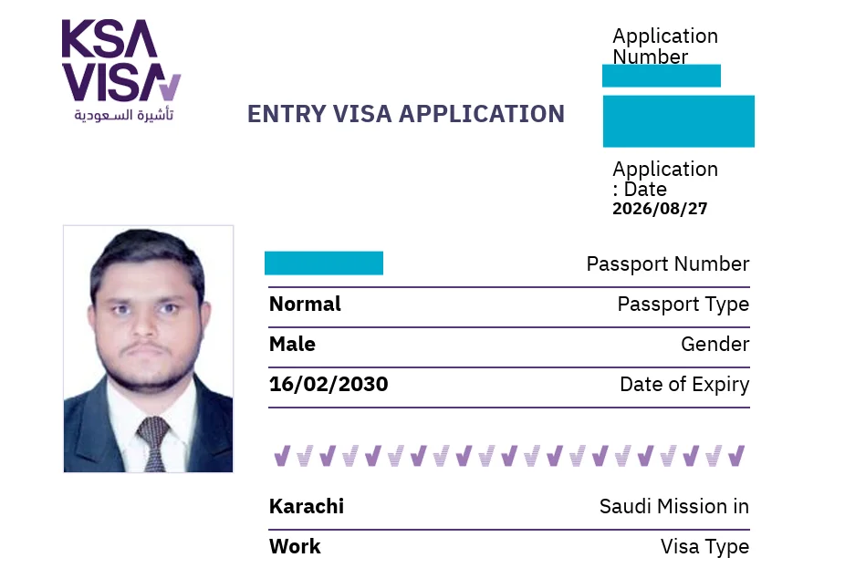 Sample approved work visa for Saudi Arabia