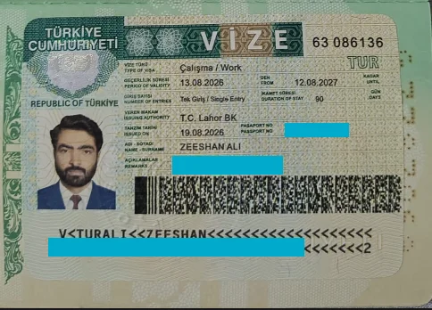Sample approved work visa for Turkey